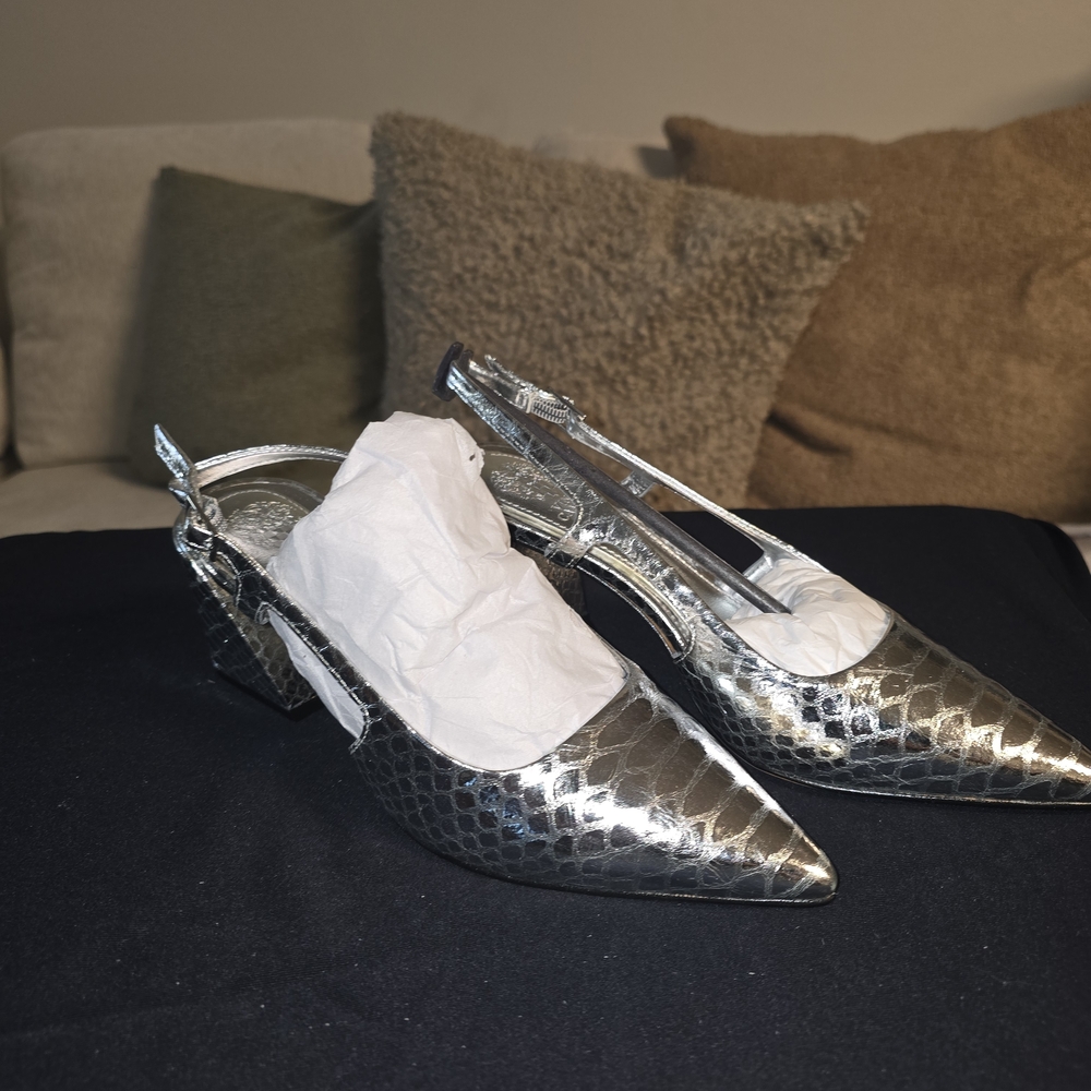 Vince Camuto Metallic Silver Slingback Heels